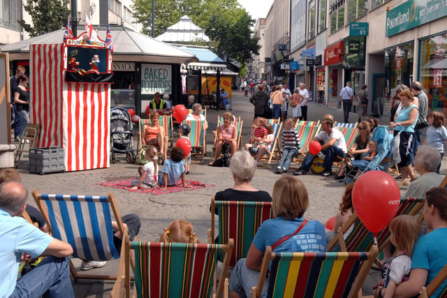 The Moor was transformed into virtual beach in the summer of 2008, complete with deck chairs, Punch and Judy shows and real sand (in the bandstand!)