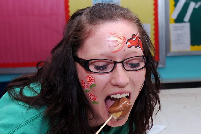 Ashleigh Bostock enjoying the delights from the chocolate fountain at a Hartlepool funday. Who can tell us more about this 2013 scene?