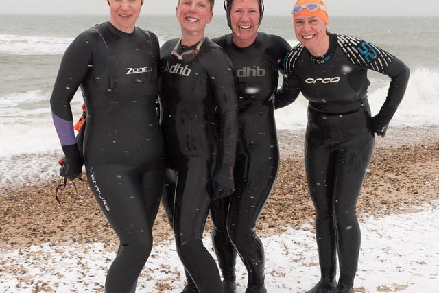 The Southsea Mermaids from the Portsmouth Triathletes club didn't let the snow stop their early morning training session in March 2018. Picture: Keith Woodland