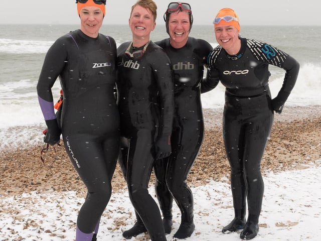 The Southsea Mermaids from the Portsmouth Triathletes club didn't let the snow stop their early morning training session in March 2018. Picture: Keith Woodland