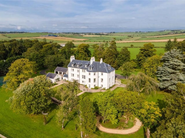Aerial view of house and grounds.