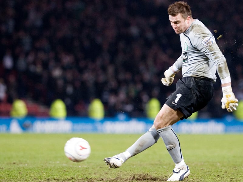 The Polish goalkeeper didn't score from open play for Celtic but he did score a penalty in a marathon shoot-out against Dundee Utd in a League Cup semi-final. He'd previously scored from the spot for Legia Warsaw, celebrating by waving the corner flag above his head.