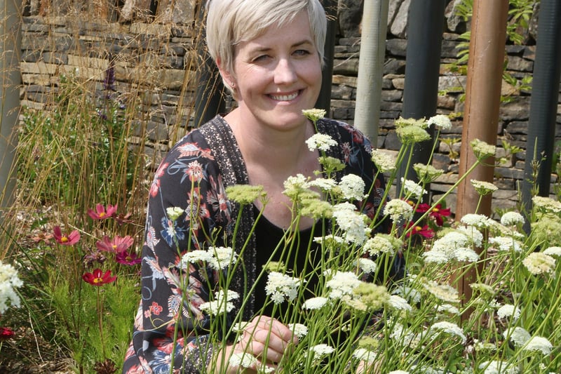 Designer Lara Behr in her show garden at the Chesterfield Royal Hospital in 2018.
