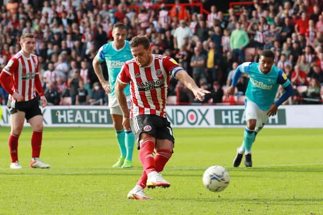 Billy Sharp of Sheffield United scores the late winner from the penalty spot: Simon Bellis / Sportimage
