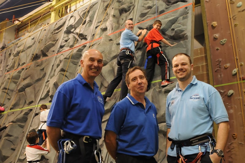 Tony Mordue, Dave Addison, Martin Simpson and Brian Byrne, were pictured at the grand opening of a climbing wall 12 years ago but who can tell us more?