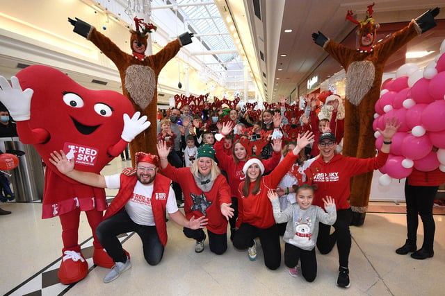 From front left: Sergio Petrucci, founder of Red Sky Foundation, Sharon Appleby, CEO of Sunderland BID and Spohie Ashcroft, Head of marketing at The Foundation of Light launch the 2021 Charity Reindeer Dash at the Bridges Shopping Centre.