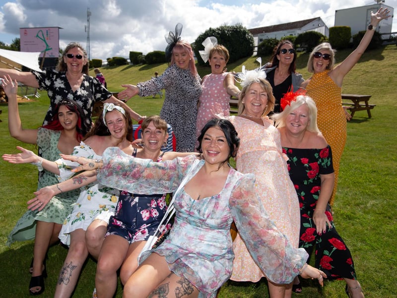 Ladies Day at Qatar Goodwood Festival, Goodwood on 29th July 2021
Pictured:  Friends from Southampton enjoying a day out at Goodwood.
Picture: Habibur Rahman