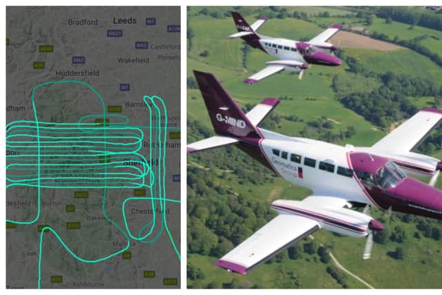 The Environment Agency's planes and the route taken over Sheffield and surrounding areas (pics: Environment Agency/FlightRadar24)