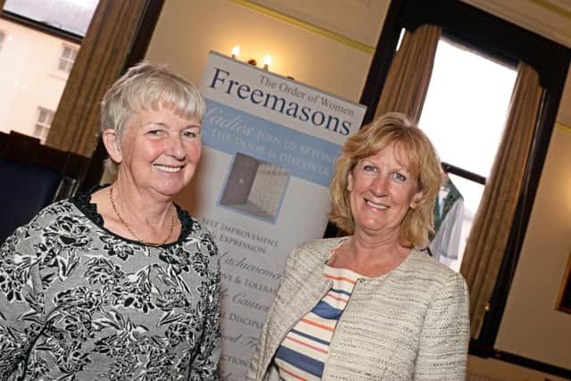 Promoting the cause of the Order of Women Freemasons in Doncaster are Jill Boyington and Sue Loy
