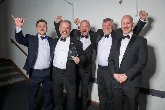 Vince Noyce, Giles Callaghan,Josh Callaghan and Dich Oatley of The Portsmouth Distillery win Start-Up Business of the Year presented by Christopher Worrall.