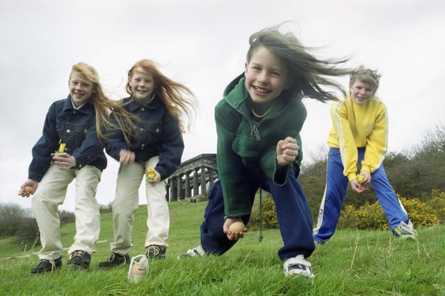 Each year hundreds of children decorate their own eggs and roll them down the hill at Penshaw monument, but that has had to be abandoned this year. This picture, taken in 1999, captures the fun of the annual Penshaw egg rolling event.