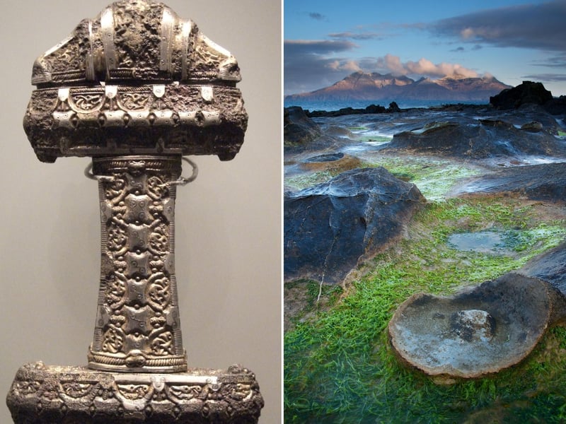 South of Skye, Eigg was settled by Vikings along with many of its neighbouring Hebrides isles in the ninth century. It was also used as a base to trade with Ireland. A Norse sword hilt is one of the significant archaeological finds here, near Kildonnan. Many placenames on the island are Viking and a number of discoveries here have given crucial insight into how the Norsemen lived.