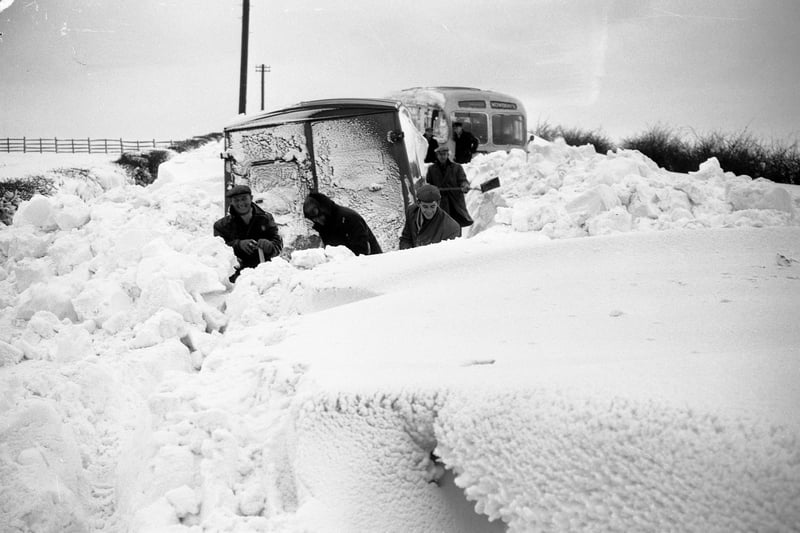 Everyone did their bit to help stranded motorists such as in this scene near Sunderland. Derek Huntley said: "Short trousers and wellies. Pleased our school ( Redby ) was just at the top of the street."