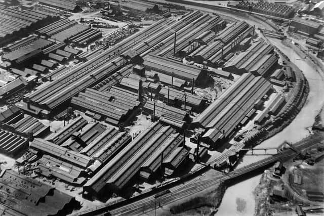 An aerial view East Hecla steelworks where Meadowhall now stands in Sheffield. Credit: Historic England