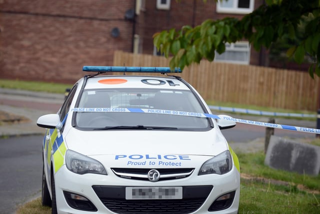 A Northumbria Police vehicle at the scene on Victoria Road.