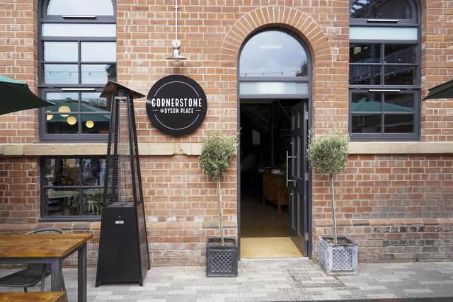 Cornerstone at Dyson Place, a terraced courtyard restaurant on Sharrow Vale Road.