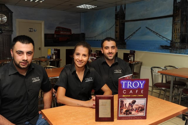 Left to right Ozzy, Ebru and Haydar Dirik, of Troy Cafe, High Street, have won cafe of the year in 2014