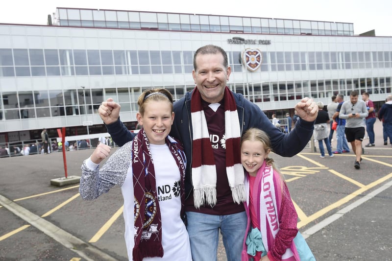 Scott Leslie was ready to cheer on the Jambos with Kyle (11) and Ruby (9)
