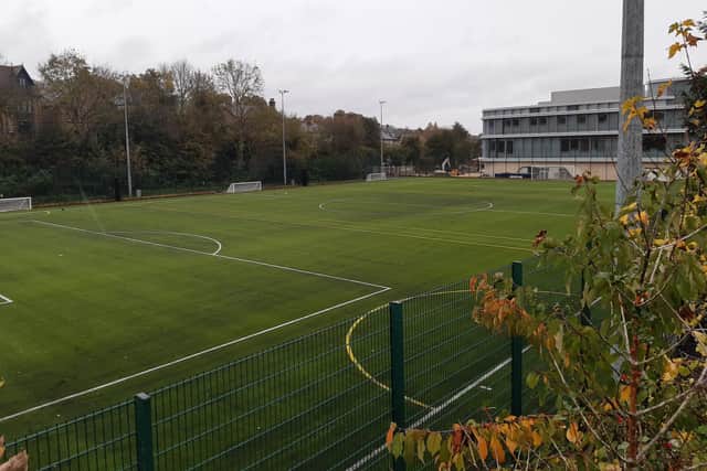 This modern artificial football pitch has been created on top of land which has been used as a storage area since 2019 by builders who have been constructing the new University of Sheffield social sciences building, next to Whitham Road, near Broomhill.