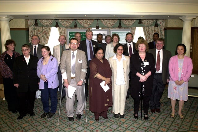 David  Blunkett presented awards to South Yorks Community Projects. Seen are representatives from the groups with the MP in 2000