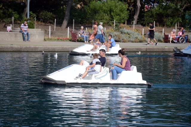Having a turn on the pedalos at South Marine Park.