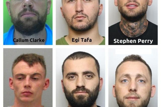 The drugs gang pictured here - led by Albanian Egi Tafa - were jailed for over 24 years at Derby Crown Court for their parts in a cannabis growing empire worth over £500,000. 
They were arrested during a series of police raids after a police investigation showed their product was sold to users across Derbyshire, Nottinghamshire, and Staffordshire.
As well as those pictured here, fellow defendants Drilon Losha and Olsian Hysi were jailed for eight months for their parts as growers.
