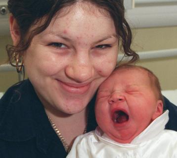 Natalie Colley with her baby on New Years Day 2000. Baby unnamed at this early point.