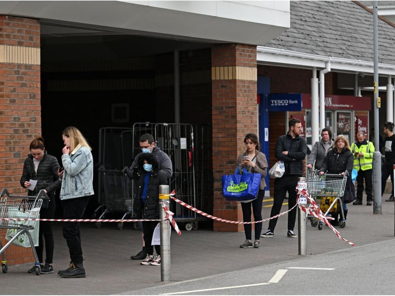 Queues were a familiar sight for supermarket shoppers.
