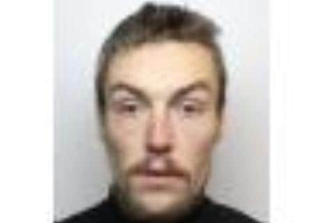 Pictured is Donovan Gaskin, aged 35, of no fixed abode, who was jailed for three-years and eight-months after he admitted robbery and affray.