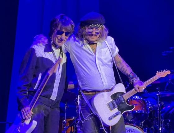 A list Hollywood actor Johnny Depp stunned fans when he turned up unannounced to play with guitar icon Jeff Beck at Sheffield City Hall. Picture: Terence Turnbull