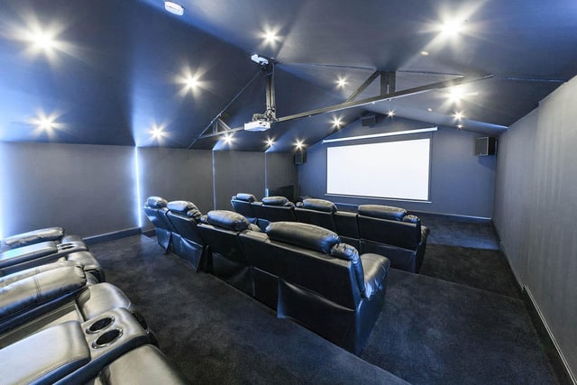 A private cinema with a projector screen and surround sound allows up to 12 people to sit back and enjoy their favourite films.