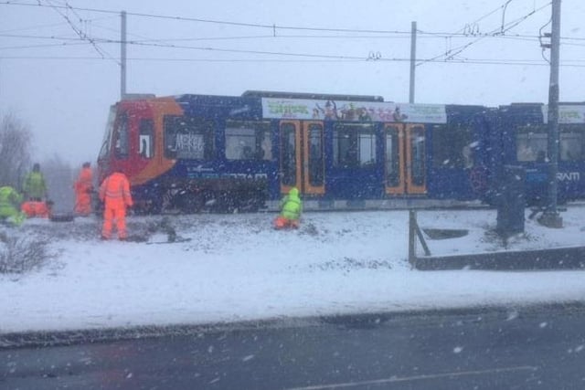 Tram in Sheffield during the Beast from the East