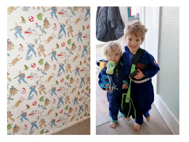 Ian Logan's son, Bret, was understandably delighted when the wall of his new Drayton bedroom was emblazoned with pictures of the Ghostbusters - his favourite characters. Bret and his sister, Bonnie, even have the costumes to match!