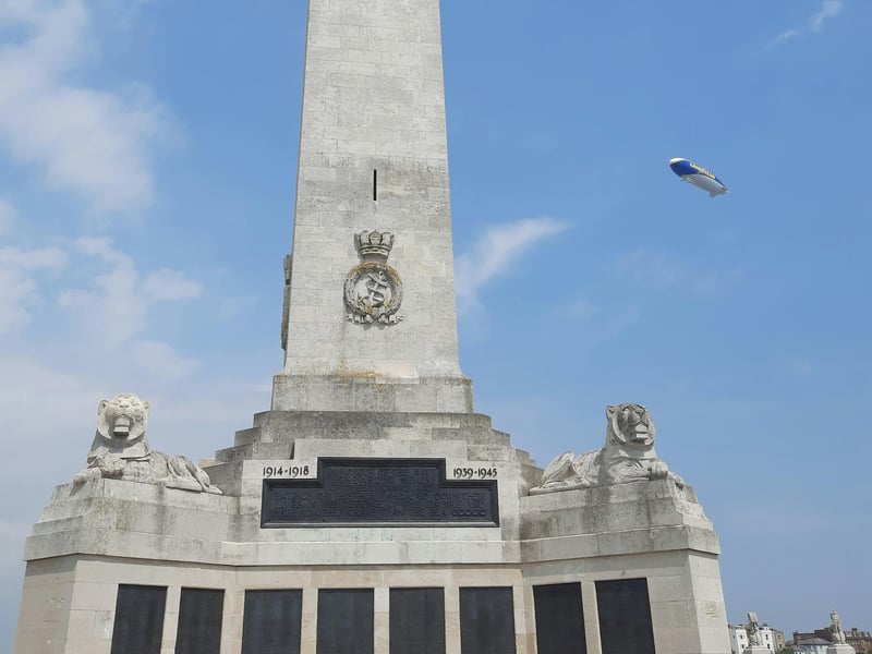 The Goodyear Blimp flying over Portsmouth Naval Memorial, in Southsea, on Thursday, July 1. Picture: James Duncan