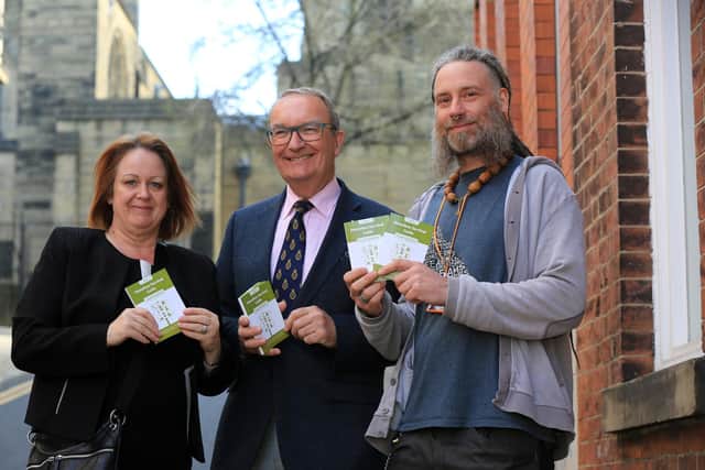 Launch of Homeless Survival Guide in Sheffield at Ben's Centre in 2019. Pictured are Michelle Dickinson,The High Sheriff of South Yorkshire Barry Eldred.
