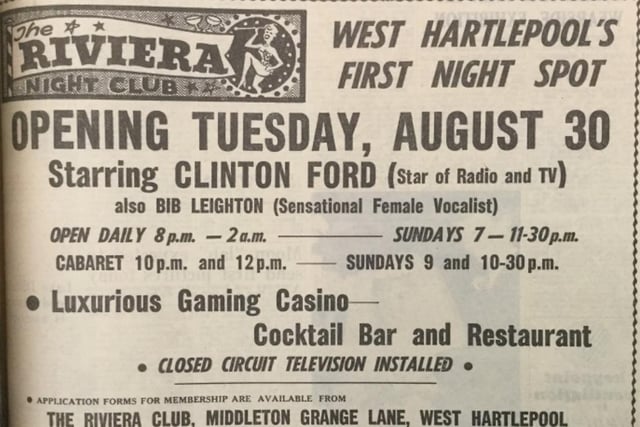 Back to 1966 and here is an advert for the town's first nightclub which opened in 1966. Does this bring back happy memories? Photo: Hartlepool Museum Service.