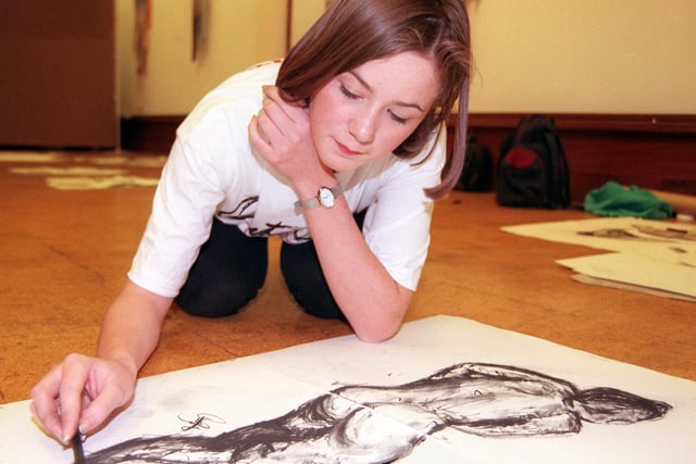 Venessa Wright, aged 16, and a pupil at Hungerhill School, Edenthorpe, put the finishing touches to her life drawing in 1998