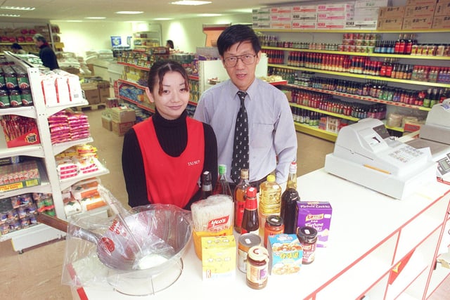 Pictured at the Tai Sun Supermarket, Matilda Street, Sheffield, in 2000 where manageress Teresa Hutchinson is seen with boss Kwok Fong.