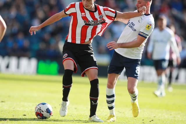 Anel Ahmedhodzic in action for Sheffield United at Preston North End: Simon Bellis / Sportimage