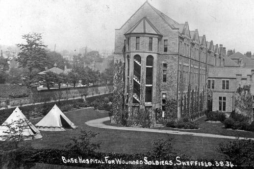 When World War One broke out, part of what is now Hallam's Collegiate campus in Broomhall was requisitioned for the 3rd Northern Base Hospital. The Collegiate facility provided 400 beds which looked after 64,555 sick and wounded men. On the lawns there were temporary huts used for recreation and prayer, and an operating theatre.