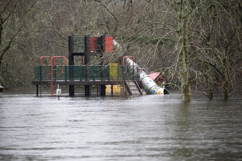 A play park in Callander, Stirlingshire, flooded after the River Teith burst its banks. P