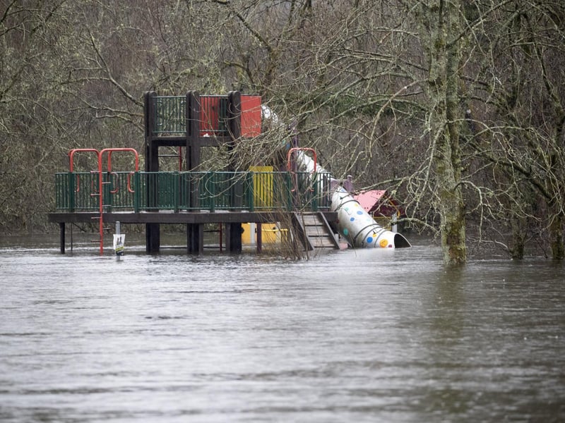 A play park in Callander, Stirlingshire, flooded after the River Teith burst its banks. P