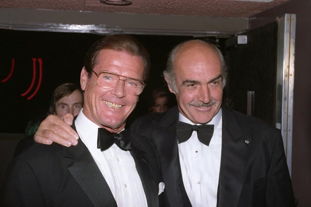 Former James Bond stars Roger Moore and Sean Connery at the BAFTA Tribute to Connery at London's Leicester Square Odeon.
