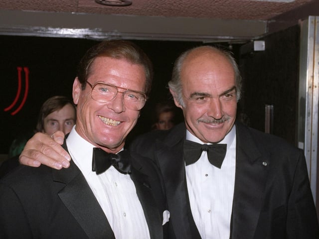 Former James Bond stars Roger Moore and Sean Connery at the BAFTA Tribute to Connery at London's Leicester Square Odeon.