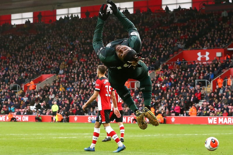 Allan Saint-Maximin celebrates scoring Newcastle United's winner at Southampton, who are nicknamed the Saints, on March 7, 2020. With Saint-Maximin injured until April, Magpie supporters are hoping he doesn't score their next winner.