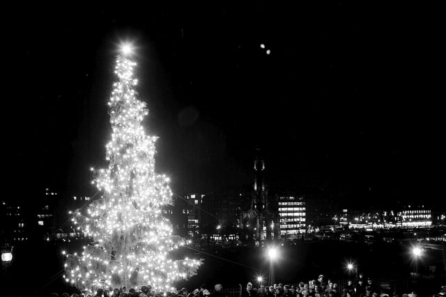 The floodlit Christmas tree on the Mound in 1966.