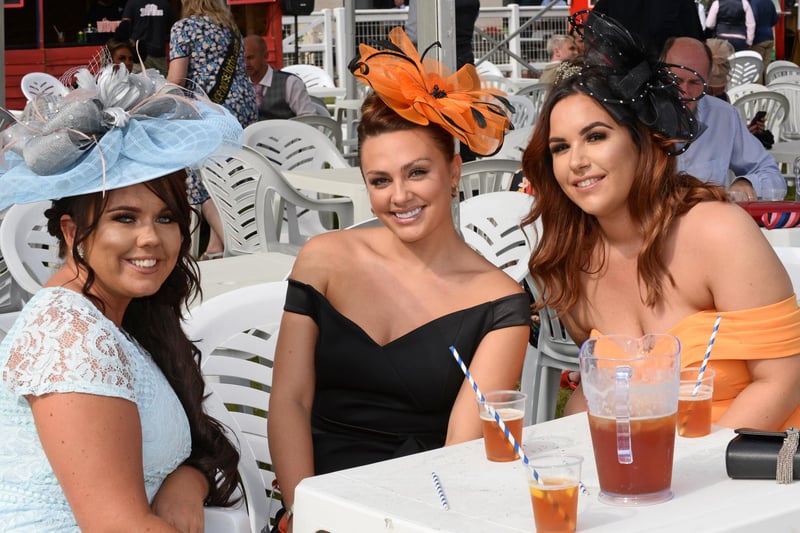 St Leger Festival, Ladies Day 2021. L-r Jade, Chloe and Emily
