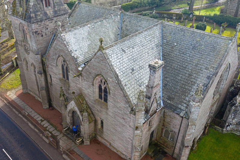 A bird's eye view of the impressive building which could be developed for residential use, subject, of course, to the buyer obtaining the necessary planning consent.