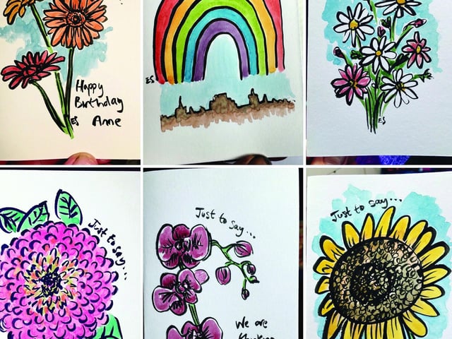 During lockdown, I thought a lot about how people couldn't see each other so created hand painted cards with personal messages. They were very popular and by giving a percentage to the NHS Covid fund I was able to donate over £350.