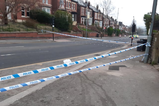 Police tape at the crime scene on Burngreave Road, Sheffield